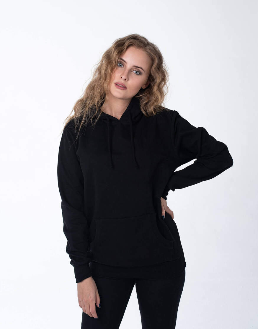 Чёрная толстовка с капюшоном женская оптом